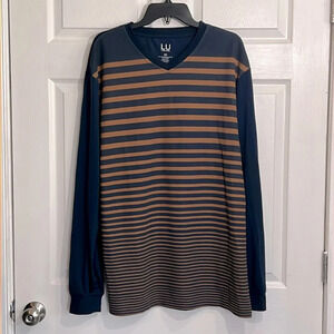 Linea Uomo men’s shirt size 3x - Blue with gold stripes.